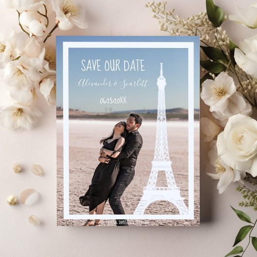 Ivory Eiffel Tower Foto Save the Date Ankündigung