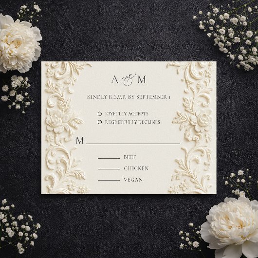 Ivory Elegant Baroque Wedding Response Card RSVP Karte