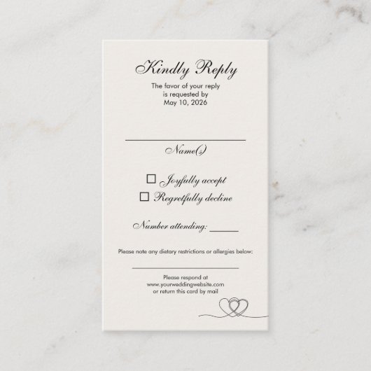 Ivory Elegant Chic Calligraphy Wedding RSVP Card Visitenkarte (Vorderseite)