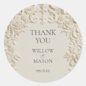 Ivory Elegant Embossed Thank You Wedding Runder Aufkleber (Vorderseite)