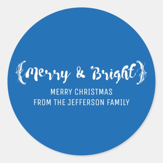 Ivory Elegant Sketched Merry and Bright Holiday Runder Aufkleber (Vorderseite)