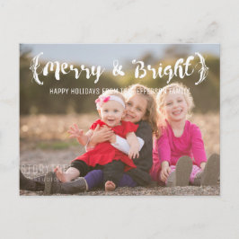 Ivory Elegant Sketched Merry & Bright Foto Feiertagspostkarte