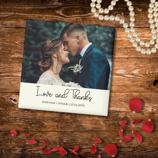 Ivory Elegant Wedding Love and Thanks Photo Magnet