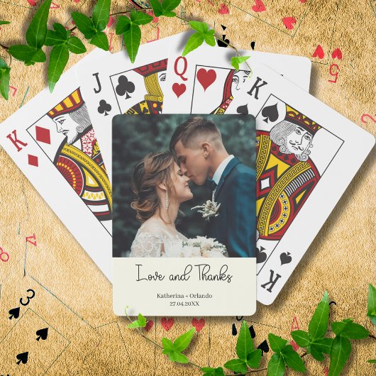 Ivory Elegant Wedding Love and Thanks Photo Spielkarten