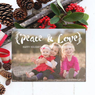 Ivory Elegante Sketched Peace & Liebe Holiday Foto Feiertagskarte