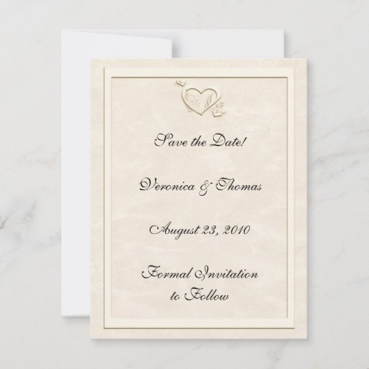 Ivory Embossed-Look Herz Save the Date (Vorderseite)