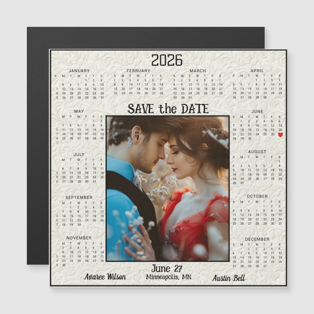 Ivory Embossed Save the Date Engaged Couple  Magnetkarte (Vorne/Hinten)