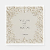 Ivory Embossed Scroll Floral Wedding Napkins Serviette (Vorderseite)