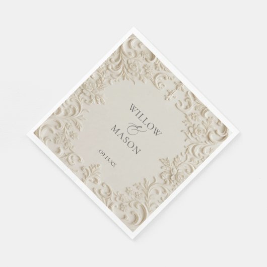 Ivory Embossed Scroll Floral Wedding Napkins Serviette (Ecke)