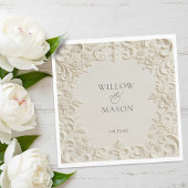 Ivory Embossed Scroll Floral Wedding Napkins Serviette