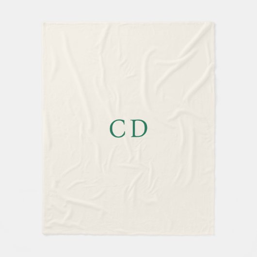 Ivory emerald green monogrammed initials modern fleecedecke (Vorderseite)