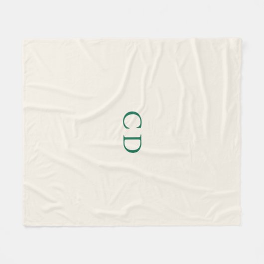 Ivory emerald green monogrammed initials modern fleecedecke (Vorderseite (Horizontal))