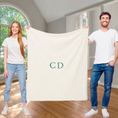 Ivory emerald green monogrammed initials modern fleecedecke