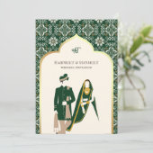 Ivory Emerald Pattern Anand Karaj Sikh Wedding Einladung (Stehend Vorderseite)