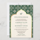 Ivory Emerald Pattern Anand Karaj Sikh Wedding Einladung (Rückseite)