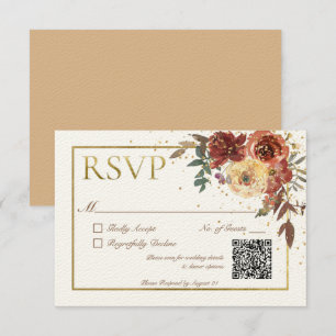 Ivory Fall Floral Bouquet mit Gold QR Code RSVP Karte