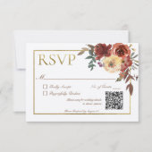 Ivory Fall Floral Bouquet mit Gold QR Code RSVP Karte (Vorderseite)