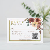 Ivory Fall Floral Bouquet mit Gold QR Code RSVP Karte (Stehend Vorderseite)