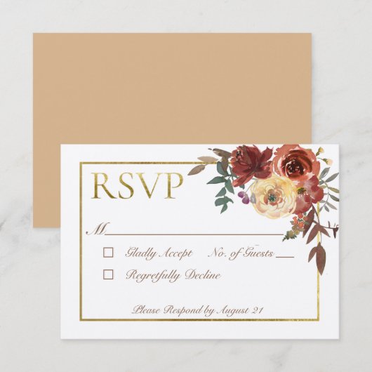 Ivory Fall Floral Bouquet mit Gold RSVP Karte (Vorne/Hinten)