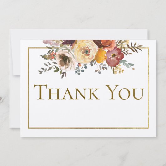 Ivory Fall Floral Bouquet mit GoldWedding Dankeskarte (Vorderseite)