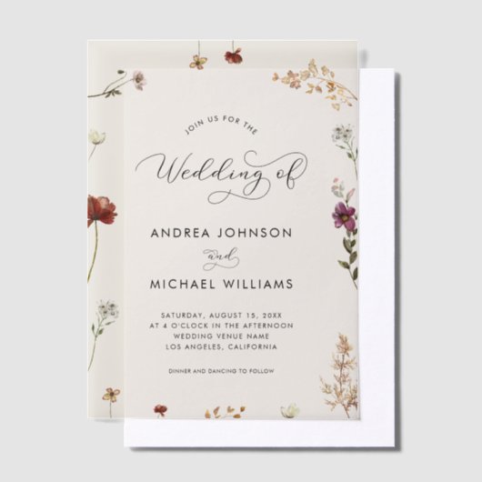 Ivory Fall Wildflowers Autumn Wedding Pergament Einladungen (Versetzt)