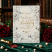 Ivory Faux Embossed 3D White Rose Floral Wedding  Einladung