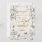 Ivory Faux Embossed 3D White Rose Floral Wedding  Einladung (Vorderseite)