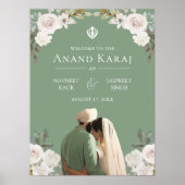 Ivory Floral Anand Karaj Sikh Wedding Welcome Sign Poster (Vorne)