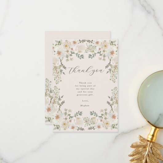 Ivory Floral Baby Dusche Danke Karte (Vorderseite/Rückseite Beispiel)