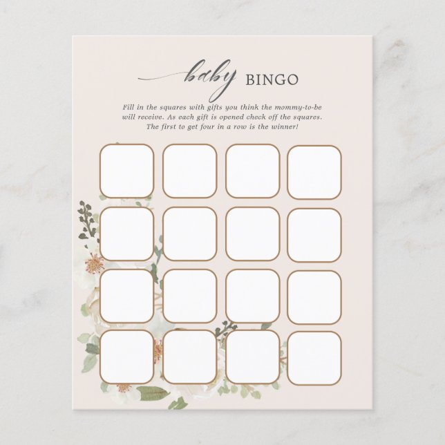 Ivory Floral Baby Shower Bingo Games (Vorderseite)
