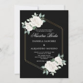 Ivory Floral Black Nuestra Boda Spanish Wedding Einladung (Vorderseite)