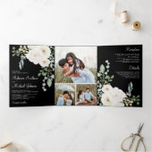 Ivory Floral Black Photo Collage Wedding Dreifach Gefaltete Einladung (Innenseite)