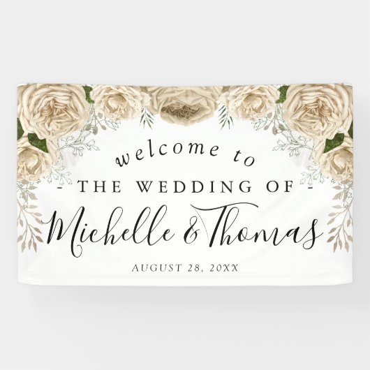 Ivory Floral Bouquet Elegante Begrüßung Banner (Horizontal)