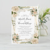 Ivory Floral Bouquet Elegantes Hochzeitsempfang Einladung (Stehend Vorderseite)