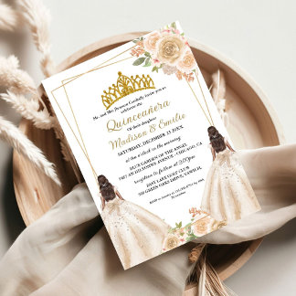 Ivory Floral Butterfly Twin Quinceanera Einladung