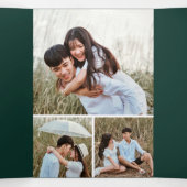 Ivory Floral Emerald Green Photo Collage Wedding Dreifach Gefaltete Einladung (Innenseite Mitte)