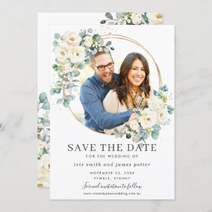 Ivory Floral Eukalyptus Foto Save the Date Karte
