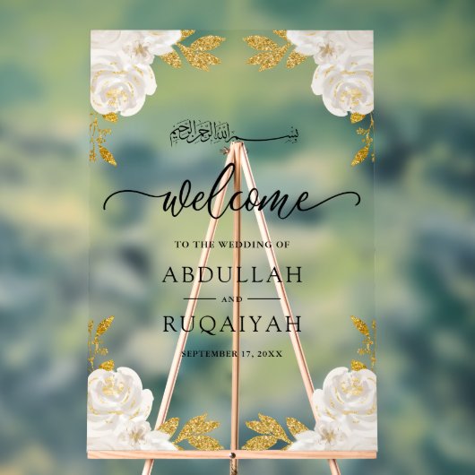 Ivory Floral Gold Muslim Wedding Welcome Acrylschild (Neutral)