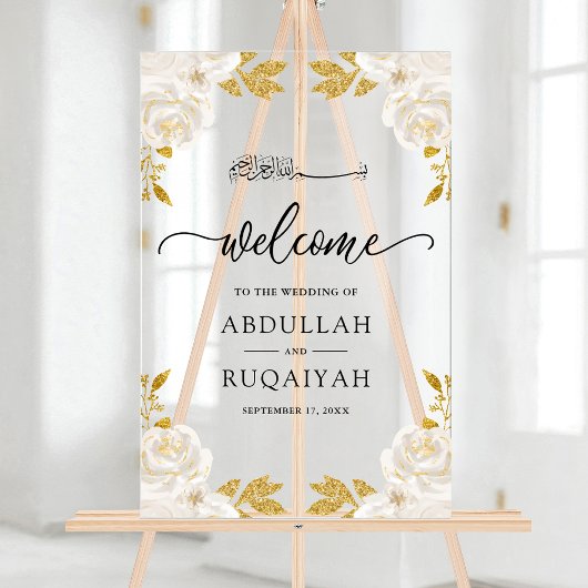Ivory Floral Gold Muslim Wedding Welcome Acrylschild