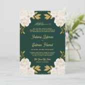 Ivory Floral Gold Smarald Green Muslim Wedding Einladung (Stehend Vorderseite)