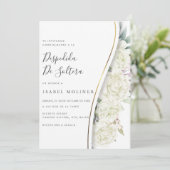 Ivory Floral Gold Spanisches Brautparty Einladung (Stehend Vorderseite)
