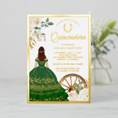 Ivory floral Green Dress Charro Quinceanera Gold Folieneinladung (Stehend vorne)