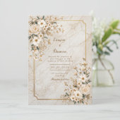 Ivory Floral Marble Gilded Frame Wedding Einladung (Stehend Vorderseite)
