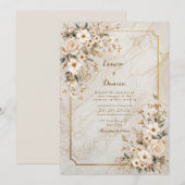 Ivory Floral Marble Gilded Frame Wedding Einladung (Vorne/Hinten)