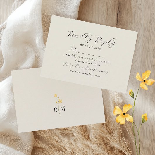 Ivory Floral Monogram Wedding RSVP Karte