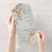 Ivory Floral on Sage Green Wedding All In One Einladung (Abreißen)