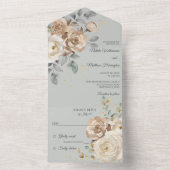 Ivory Floral on Sage Green Wedding All In One Einladung (Innen Boden)