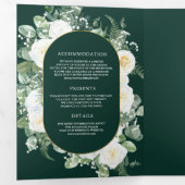 Ivory Floral Photo Emerald Green QR Code Wedding Dreifach Gefaltete Einladung (Innen Erste Seite)
