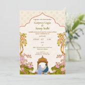 Ivory Floral Punjabi Sikh Einladung zur Hochzeit (Stehend Vorderseite)