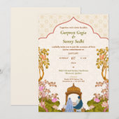 Ivory Floral Punjabi Sikh Einladung zur Hochzeit (Vorne/Hinten)